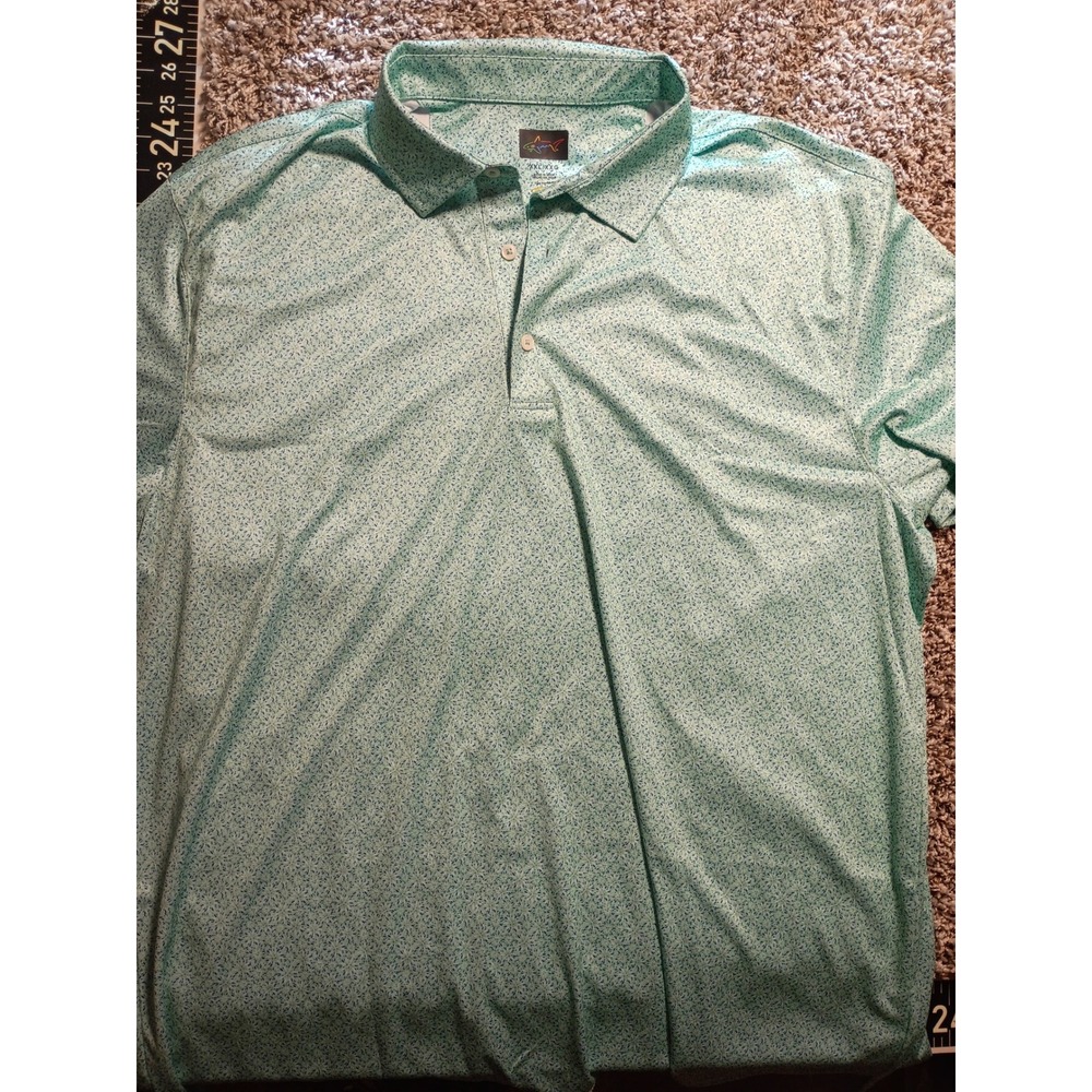 Greg Norman Play Dry Mens XXL Teal Geometric Print Golf Polo Shirt Short Sleeve